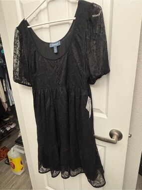 Black Lace Short Sleeve Babydoll Dress